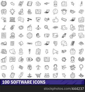100 software icons set in outline style for any design vector illustration. 100 software icons set, outline style