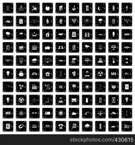 100 solar energy icons set in grunge style isolated vector illustration. 100 solar energy icons set, grunge style