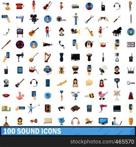 100 sound icons set in cartoon style for any design vector illustration. 100 sound icons set, cartoon style