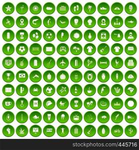 100 South America icons set green circle isolated on white background vector illustration. 100 South America icons set green circle