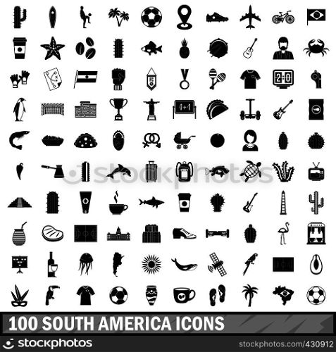 100 South America icons set in simple style for any design vector illustration. 100 South America icons set, simple style
