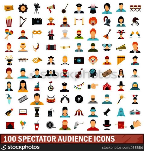 100 spectator audience icons set in flat style for any design vector illustration. 100 spectator audience icons set, flat style