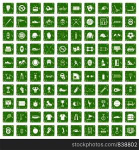 100 sport equipment icons set in grunge style green color isolated on white background vector illustration. 100 sport equipment icons set grunge green