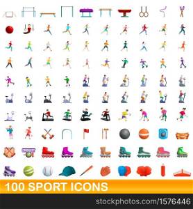 100 sport icons set. Cartoon illustration of 100 sport icons vector set isolated on white background. 100 sport icons set, cartoon style