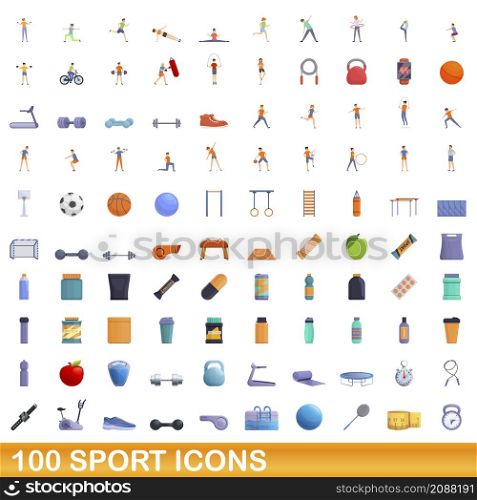 100 sport icons set. Cartoon illustration of 100 sport icons vector set isolated on white background. 100 sport icons set, cartoon style