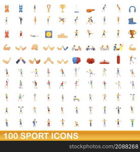 100 sport icons set. Cartoon illustration of 100 sport icons vector set isolated on white background. 100 sport icons set, cartoon style