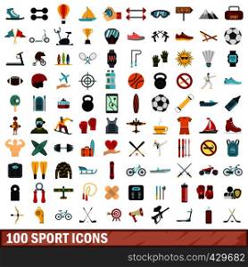 100 sport icons set in flat style for any design vector illustration. 100 sport icons set, flat style