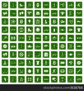 100 sport icons set in grunge style green color isolated on white background vector illustration. 100 sport icons set grunge green