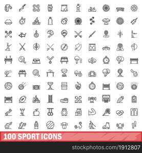 100 sport icons set. Outline illustration of 100 sport icons vector set isolated on white background. 100 sport icons set, outline style