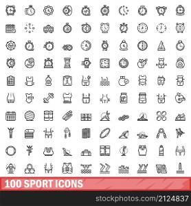 100 sport icons set. Outline illustration of 100 sport icons vector set isolated on white background. 100 sport icons set, outline style