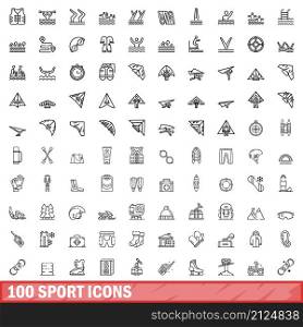 100 sport icons set. Outline illustration of 100 sport icons vector set isolated on white background. 100 sport icons set, outline style