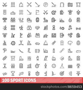 100 sport icons set. Outline illustration of 100 sport icons vector set isolated on white background. 100 sport icons set, outline style