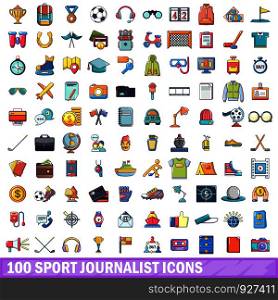 100 sport journalist icons set. Cartoon illustration of 100 sport journalist vector icons isolated on white background. 100 sport journalist icons set, cartoon style
