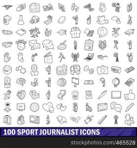 100 sport journalist icons set in outline style for any design vector illustration. 100 sport journalist icons set, outline style