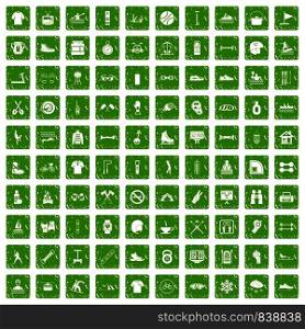 100 sport life icons set in grunge style green color isolated on white background vector illustration. 100 sport life icons set grunge green