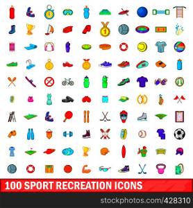 100 sport recreation icons set in cartoon style for any design vector illustration. 100 sport recreation icons set, cartoon style