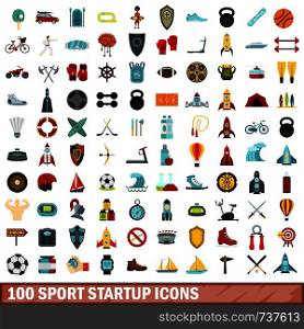 100 sport startup icons set in flat style for any design vector illustration. 100 sport startup icons set, flat style