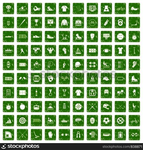 100 sport team icons set in grunge style green color isolated on white background vector illustration. 100 sport team icons set grunge green