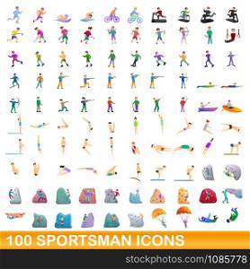 100 sportsman icons set. Cartoon illustration of 100 sportsman icons vector set isolated on white background. 100 sportsman icons set, cartoon style
