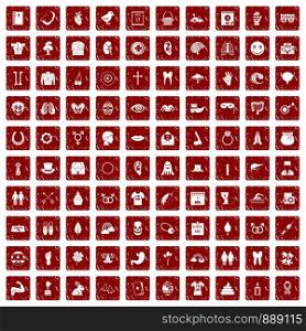 100 spring holidays icons set in grunge style red color isolated on white background vector illustration. 100 spring holidays icons set grunge red