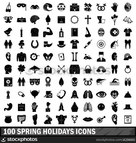 100 spring holidays icons set in simple style for any design vector illustration. 100 spring holidays icons set, simple style