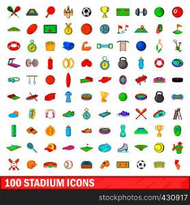 100 stadium icons set in cartoon style for any design vector illustration. 100 stadium icons set, cartoon style