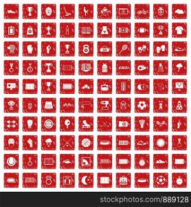 100 stadium icons set in grunge style red color isolated on white background vector illustration. 100 stadium icons set grunge red