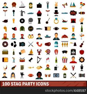 100 stag party icons set in flat style for any design vector illustration. 100 stag party icons set, flat style