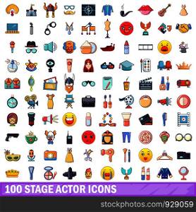 100 stage actor icons set. Cartoon illustration of 100 stage actor vector icons isolated on white background. 100 stage actor icons set, cartoon style