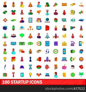 100 startup icons set in cartoon style for any design vector illustration. 100 startup icons set, cartoon style