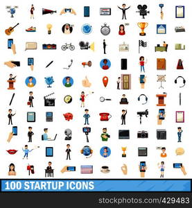 100 startup icons set in cartoon style for any design vector illustration. 100 startup icons set, cartoon style