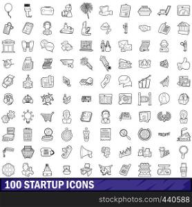 100 startup icons set in outline style for any design vector illustration. 100 startup icons set, outline style