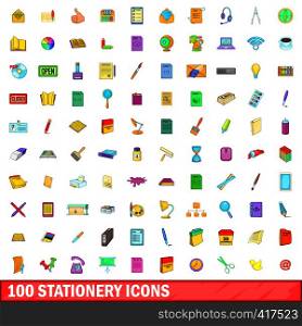 100 stationery icons set in cartoon style for any design vector illustration. 100 stationery icons set, cartoon style