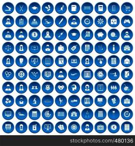 100 statistic data icons set in blue circle isolated on white vector illustration. 100 statistic data icons set blue