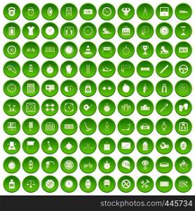 100 stopwatch icons set green circle isolated on white background vector illustration. 100 stopwatch icons set green circle