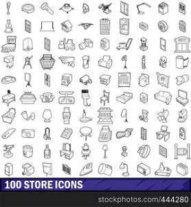 100 store icons set in outline style for any design vector illustration. 100 store icons set, outline style