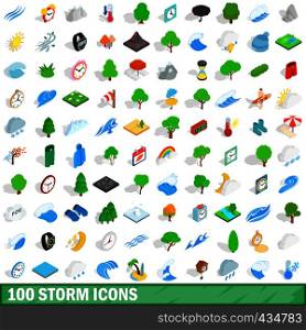 100 storm icons set in isometric 3d style for any design vector illustration. 100 storm icons set, isometric 3d style