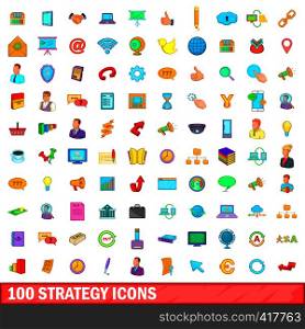 100 strategy icons set in cartoon style for any design vector illustration. 100 strategy icons set, cartoon style