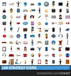 100 strategy icons set in cartoon style for any design vector illustration. 100 strategy icons set, cartoon style