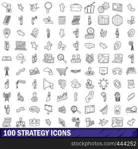 100 strategy icons set in outline style for any design vector illustration. 100 strategy icons set, outline style