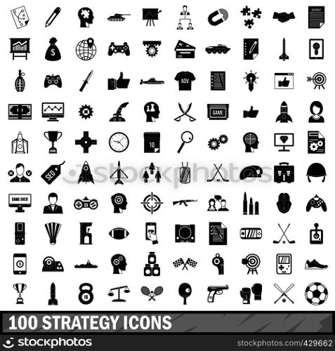 100 strategy icons set in simple style for any design vector illustration. 100 strategy icons set, simple style