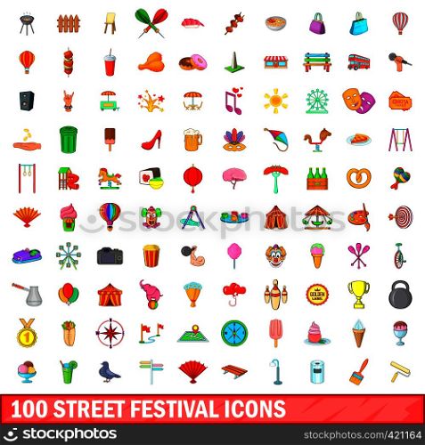 100 street festival icons set in cartoon style for any design vector illustration. 100 street festival icons set, cartoon style