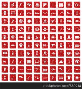 100 street festival icons set in grunge style red color isolated on white background vector illustration. 100 street festival icons set grunge red