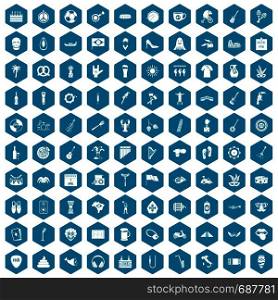 100 street festival icons set in sapphirine hexagon isolated vector illustration. 100 street festival icons sapphirine violet