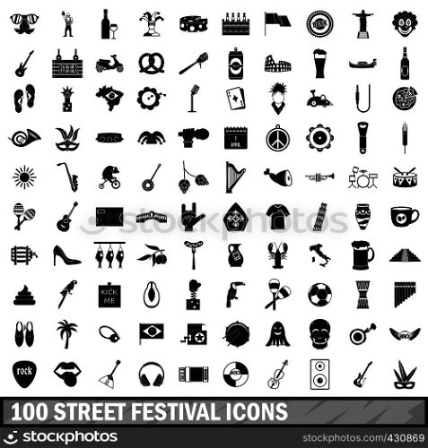 100 street festival icons set in simple style for any design vector illustration. 100 street festival icons set, simple style