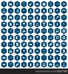 100 street food icons set in sapphirine hexagon isolated vector illustration. 100 street food icons sapphirine violet