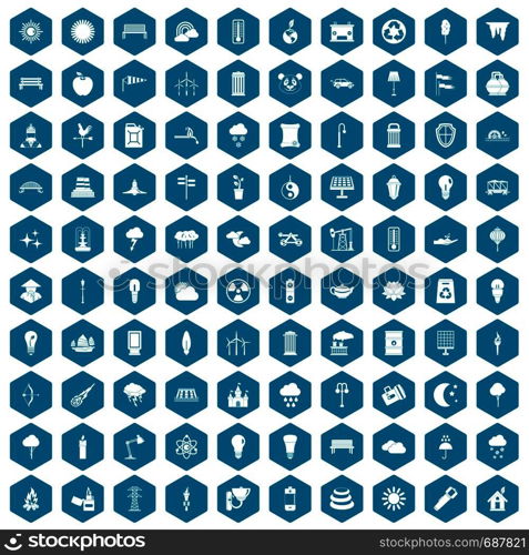 100 street lighting icons set in sapphirine hexagon isolated vector illustration. 100 street lighting icons sapphirine violet