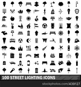 100 street lighting icons set in simple style for any design vector illustration. 100 street lighting icons set, simple style