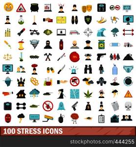 100 stress icons set in flat style for any design vector illustration. 100 stress icons set, flat style