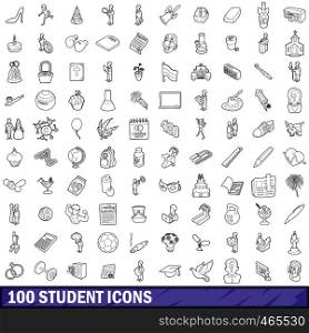 100 student icons set in outline style for any design vector illustration. 100 student icons set, outline style